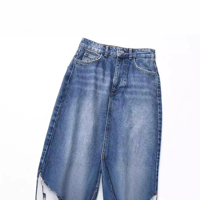 European & American Women's High-Waist Denim Midi Skirt with Slit Design for Summer 