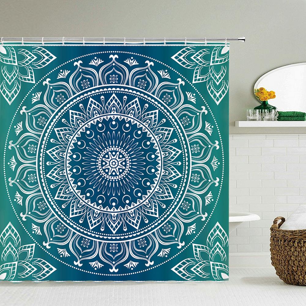 Indian Bohemian Style Shower Curtain Bathroom Waterproof Cloth Printed Mandala Decoration Bath Curtains large 240x180 With Hooks