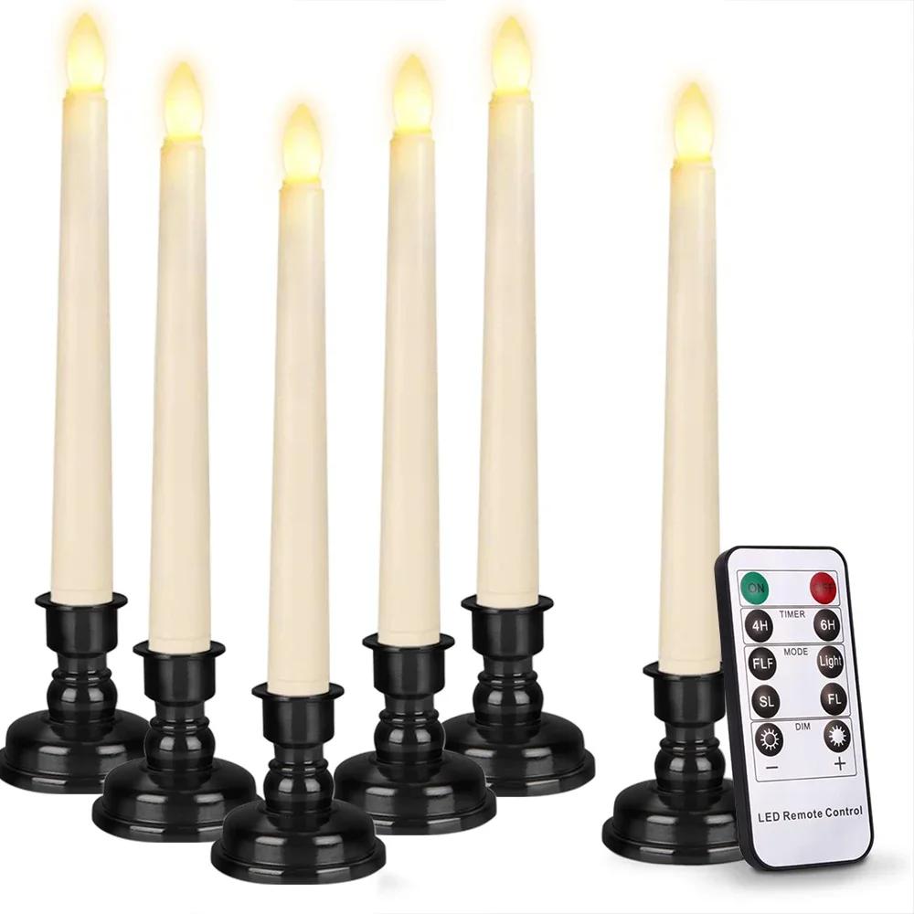 

6 шт./компл. беспламенные светодиодные свечи с подсвечником с таймером и дистанционным управлением на батарейках мерцающие для свадебных украшений дома