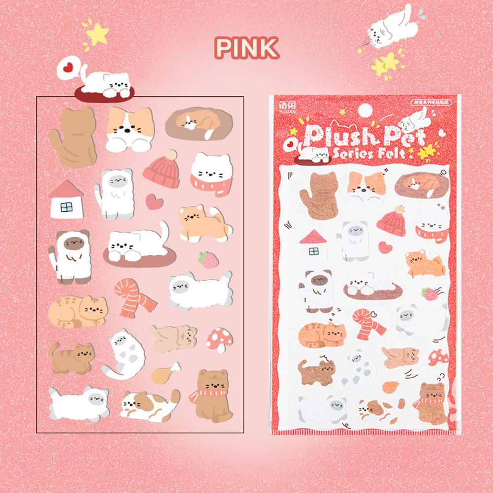 

Felt Sticker Cute Cat Kitten Decorative Felt Fabric Stickers Handbook Materials DIY Scrapbook Sticker Decoration рожевий