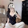 Sweet Spice Girl U-Neck Floral Bow with Chest Pad Short Sleeve T-Shirt Women's Summer New Slim Skinny Versatile Top