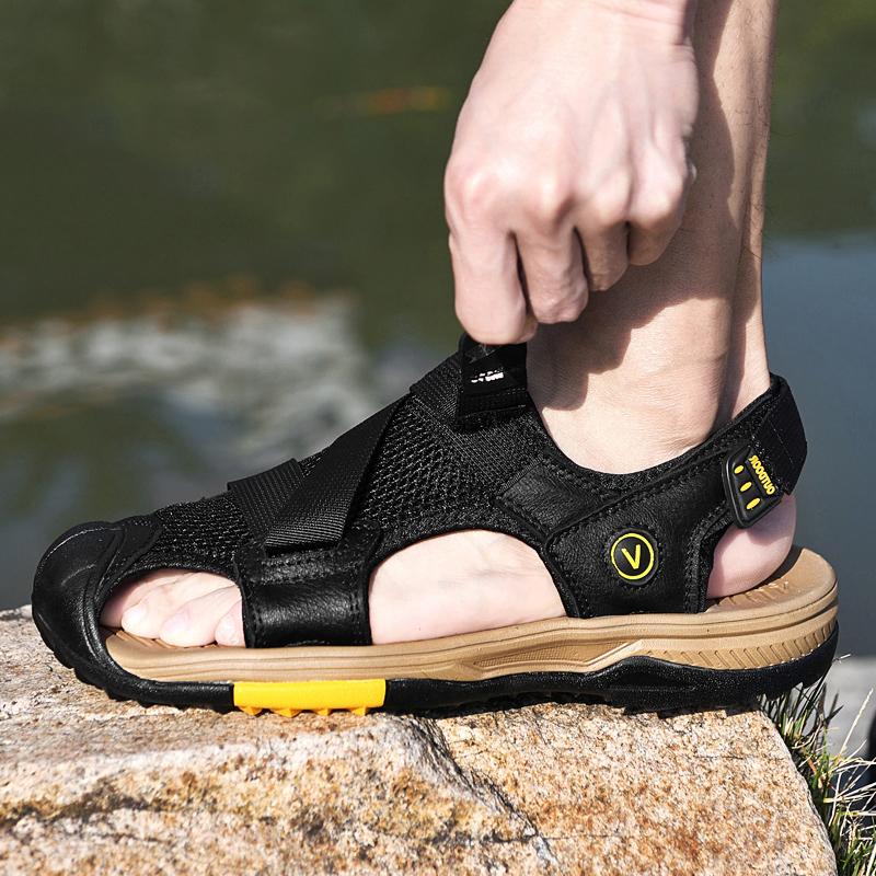 Fashion Summer Men's High Quality Sandals Mesh Casual Outdoor Flat Bottomed Beach Anti Slip Roman Hollow Breathable Walking Shoes