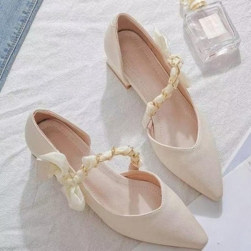 

Fashion Single Shoes Women s Pointed Toe Shallow Mouth Four Seasons Versatile Block Heel Bow Temperament High Heels 40