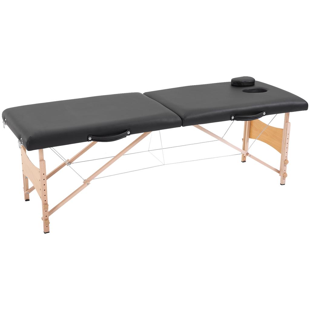 Massage Table 3 Zones Foldable Massage Table with Headrest Armrest Carrying Bag Wooden Legs Height-Adjustable Massage Bed Portable Beauty Table for