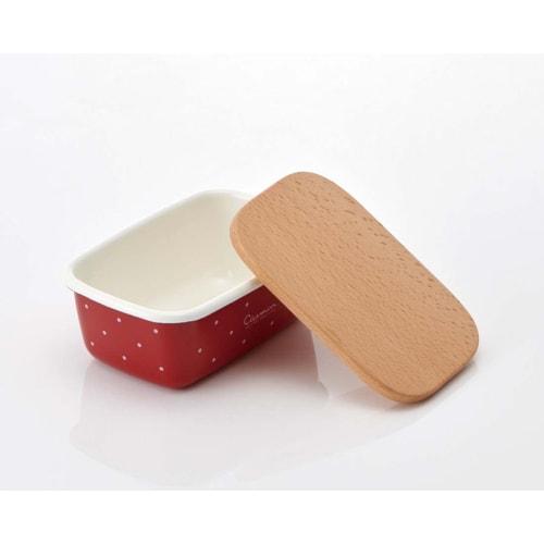 Skater Enamel Butter Case Wooden Lid 500ml Casmin Red ENBT5-A
