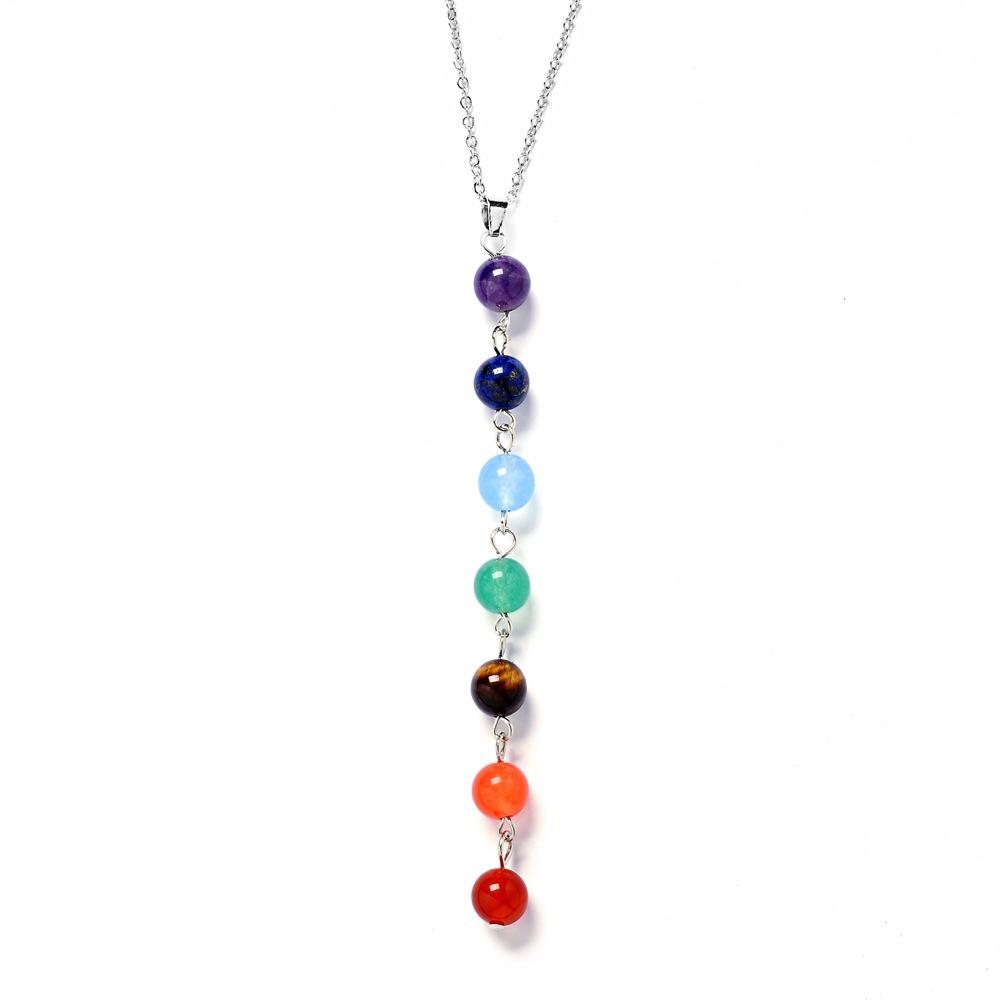 DIEZI Vintage Fashion Silver Plated Bead 7 Chakra Healing Balance Necklace Party Ethnic Pendant Necklace for Women Jewelry