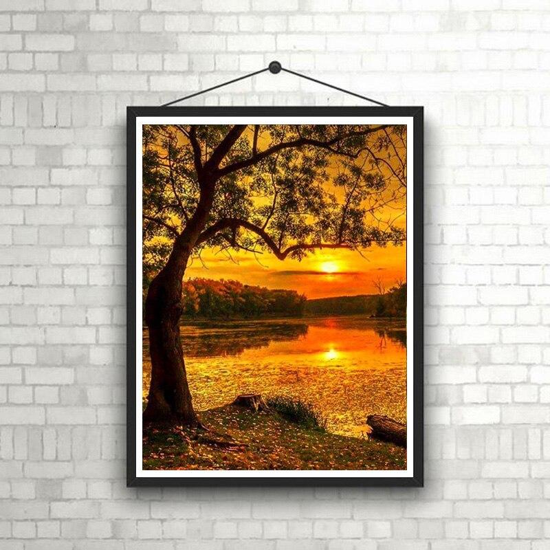 Pittura Diamante 5D Fai da Te Scenario Autunnale Mosaico Rotondo Completo Paesaggio Ricamo Diamante Kit Punto Croce Decorazione Casa Arte da Parete