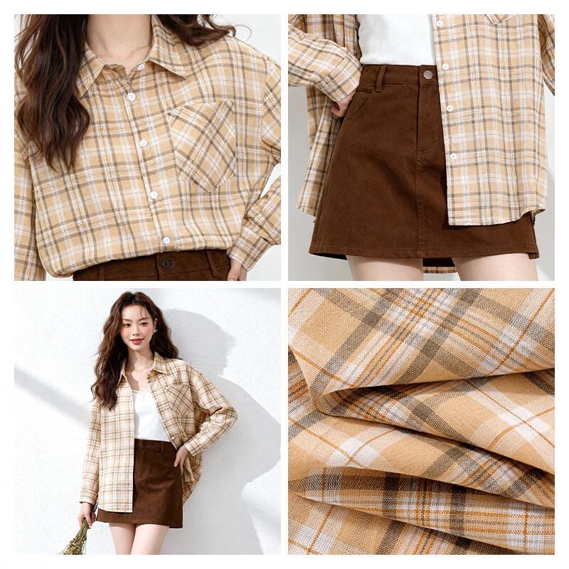 MJ STYLE Women's Plaid Long-Sleeve Casual Button-Down Shirt
