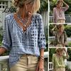 Camicia da Donna Larga Fuori Spalla Estiva Casual, Blusa con Scollo a V e Laccio Manica 3/4, Camicetta a Quadri Taglie Forti, Top Svasati Stampati, Leggera Traspirante