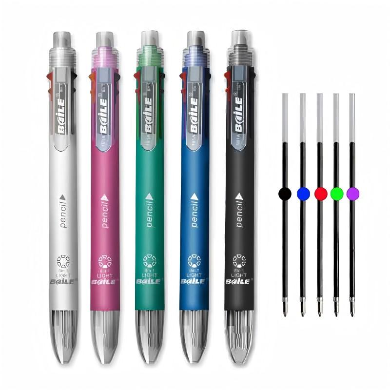 5-color 0.7mm Ballpoint Pen And 0.5mm Automatic Pencil 6-in-1 Set Creative Writing Office And School Tool