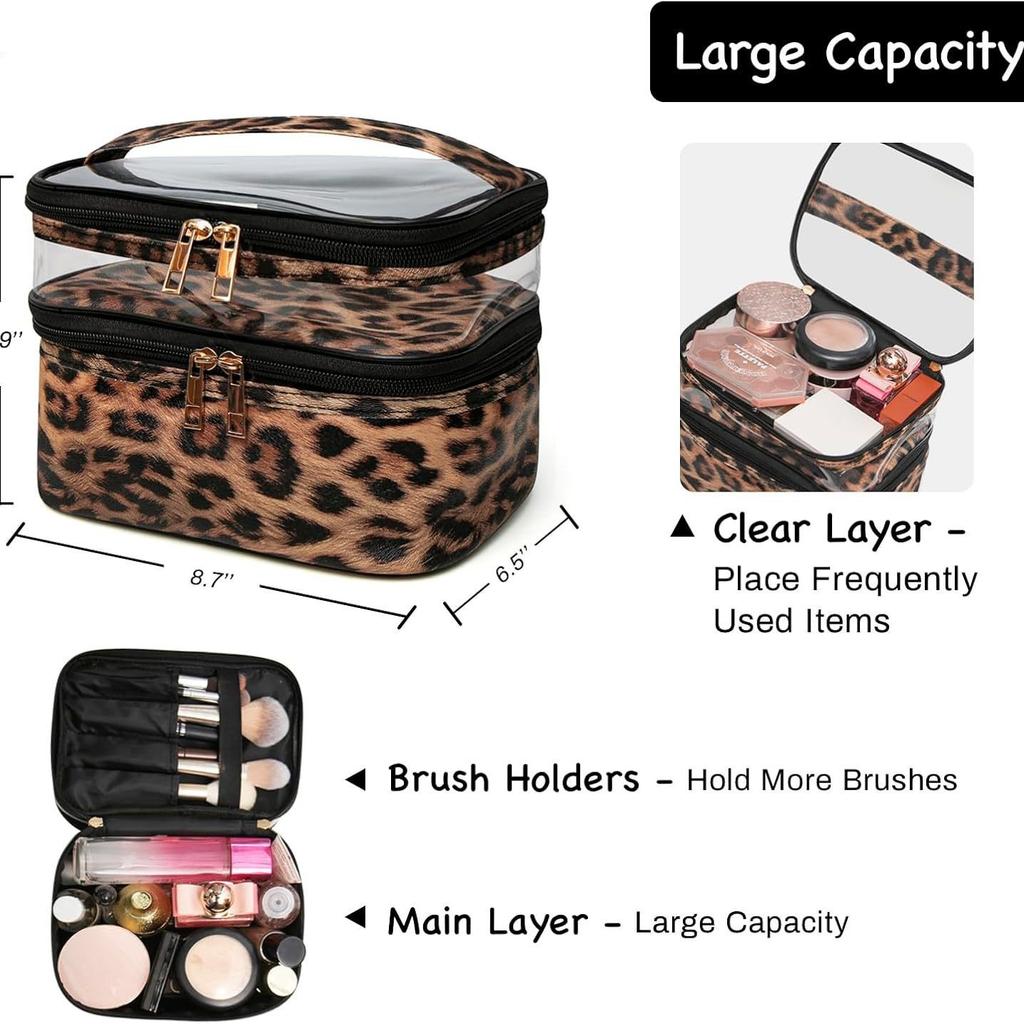 Leopard Print Makeup Bag Large Small Portable Waterproof Compartment Toiletry Bag Women Travel Designer