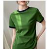 Design Sense Contrasting Color Front Shoulder T-shirt Women's Summer New Sweet and Spicy Short Slim Cotton Short-sleeved Crew Neck Top