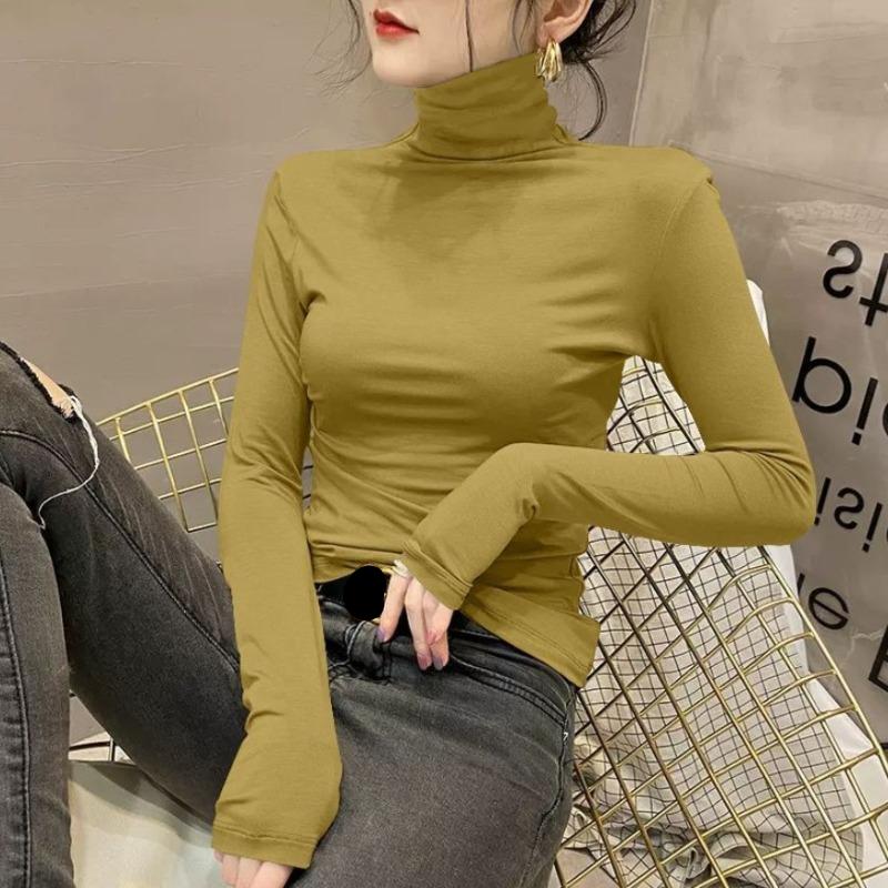 Roláková košile na podzim Podzimní dámské tričko s dlouhým rukávem a Slim Top Univerzální černý top s vysokým výstřihem