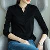Spring Solid Color Stand Collar T-shirt Ladies Loose Casual Long Sleeve All-match Pullover Top Women's Fashion Cotton Tee