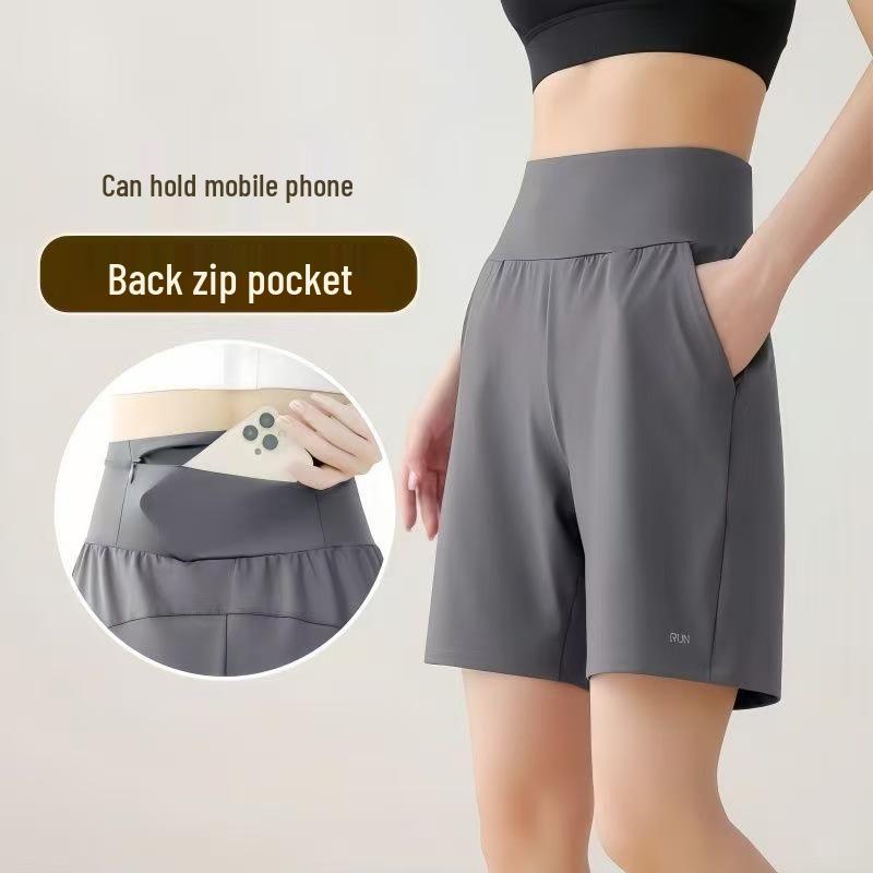 Women's High-Waist Quick-Dry Running Set with Phone Pocket - Loose Fit, Summer 4-Point Shorts