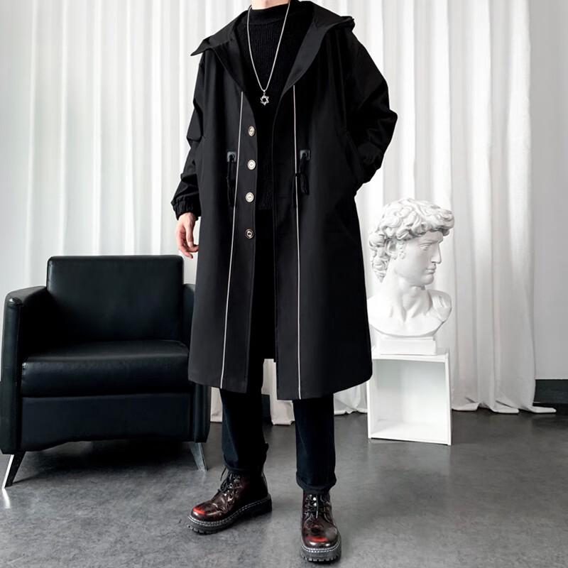 ROMON Męski Modny Luźny Płaszcz Trencz Średniej Długości z Kapturem