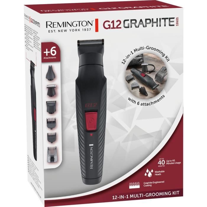 Kit multifonction - remington - g12 graphite series - 12 en 1 - lames auto-affûtées - autonomie 40 min - usb