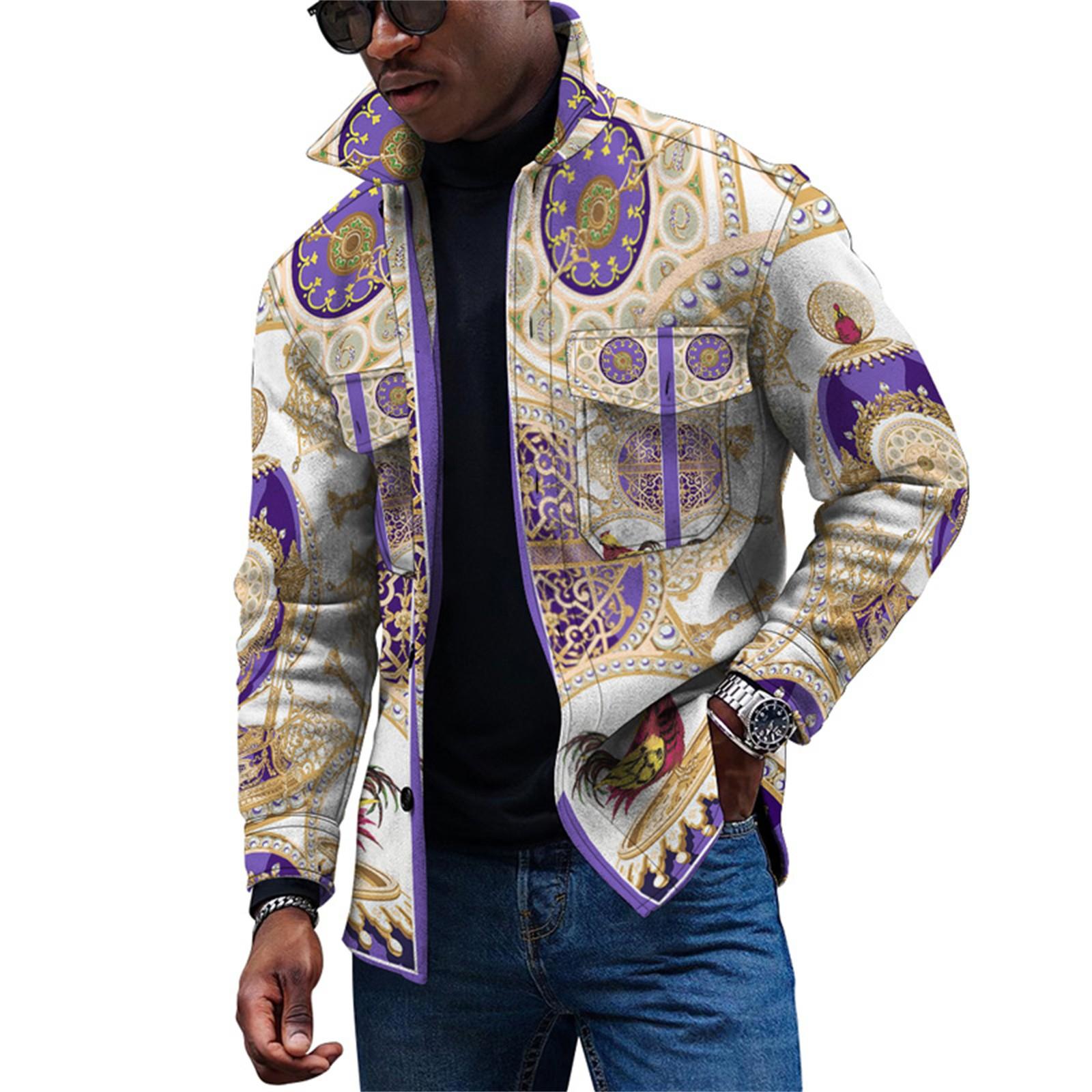 

Мужская модная тенденция, повседневная повседневная куртка на пуговицах с длинным рукавом с принтом L оранжевый