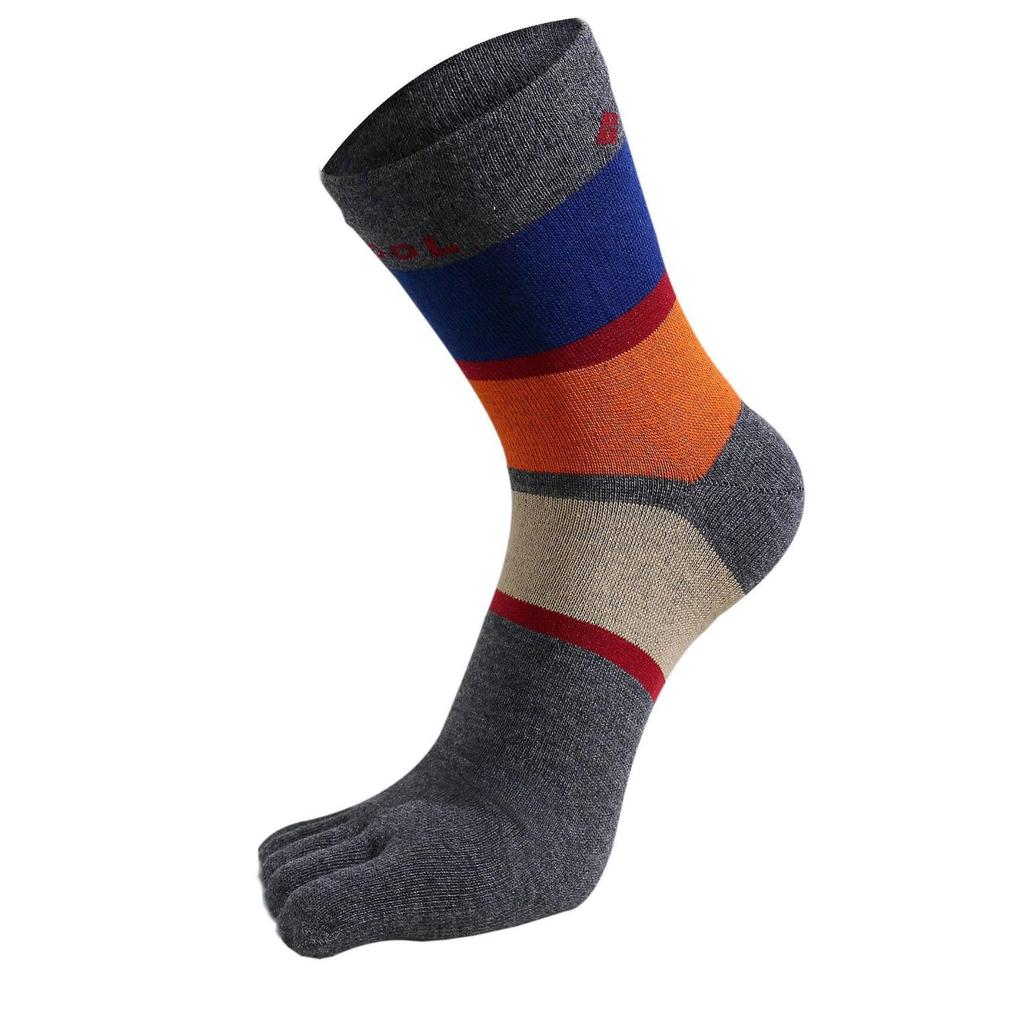 Men's Cotton Five-Toe Socks: Mid-Calf, High-Waist, All-Season, Medium Thickness, Wide Stripes, Sweat-Absorbent, Seamless.