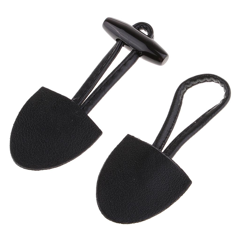 6 Pairs Classical Black Leather Horn Toggle Buttons Closures Coat Jacket Duffle Sweater Sewing Fasteners For Overcoat