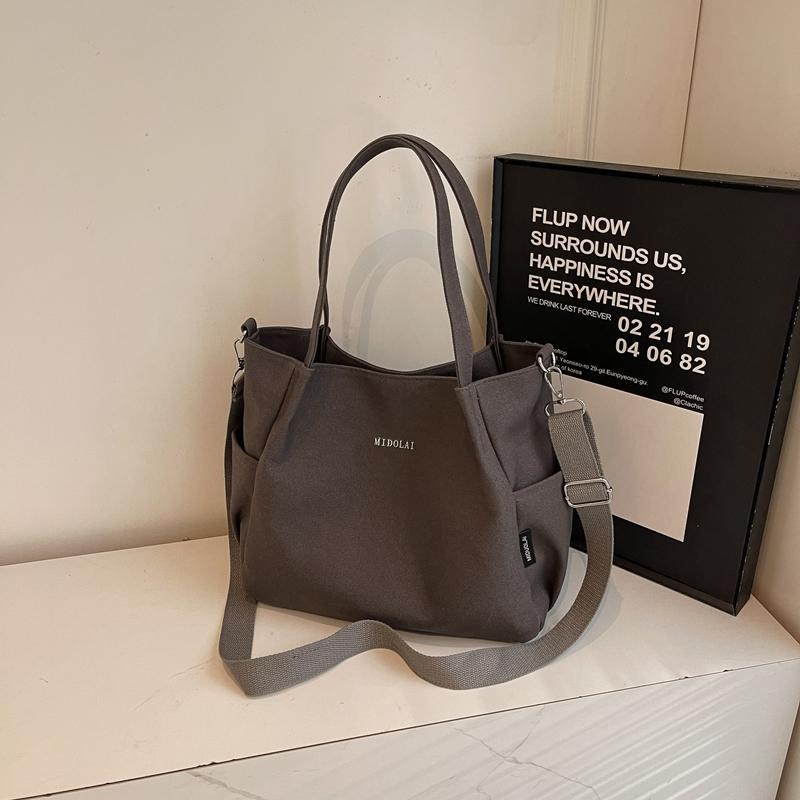 Commuter Canvas Bag Women Shoulder Crossbody Bag Solid Color Shopping Bag