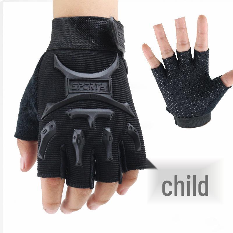 Boys' Non-Slip Tactical Fingerless Gloves for Outdoor Sports & Fitness