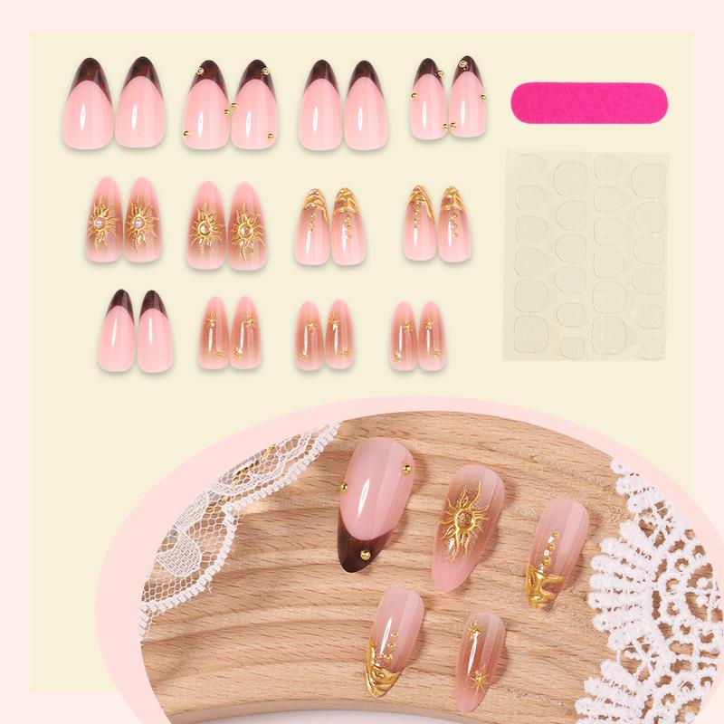 

24 шт. Миндалевидные Ручной Работы Накладные Ногти Солнечный Золотой Текстура, Мерцающие Золотые Акценты, Накладные Ногти Подходят Для Свиданий, Вечеринок