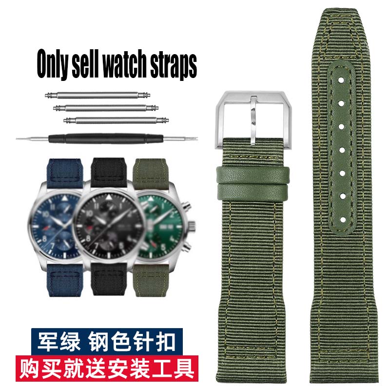 20 21 22mm Braccialetto Blu Verde di Alta Qualità per Orologio IWC Cinturino in Nylon e Vera Pelle Big Pilot Little Prince Mark 18