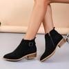 Women's 2024 Suede Pointed Belt Buckle Thick Heel Short Boots - Large Size
