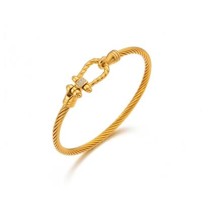 European-American Titanium Steel Twisted Rope Bracelet with Diamond Horseshoe Buckle - Stylish and Luxurious Design.