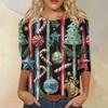 Women's Fashion Casual Round Neck Three-quarter Sleeve Christmas Print T-shirt Top