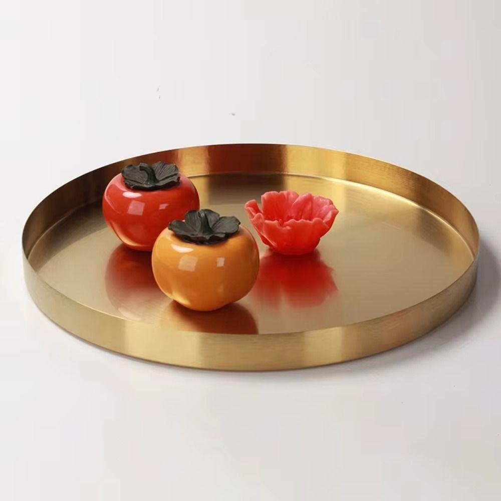Ronde Vorm Metalen Decoratieve Schalen Roestvrij Staal Sieraden Display Plaat voor Bureau