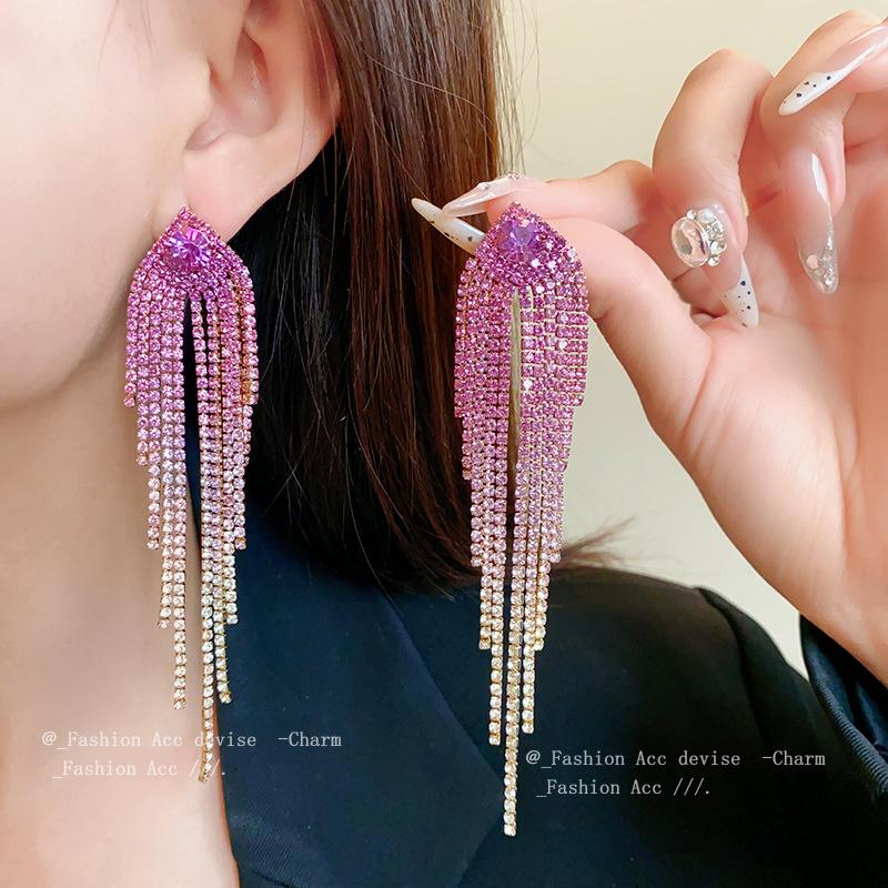 Silver Needle Diamond Geometric Love Fringed Earrings Versatile Light Luxury Personalized Earrings Fashion High Sense Niche Earrings Women