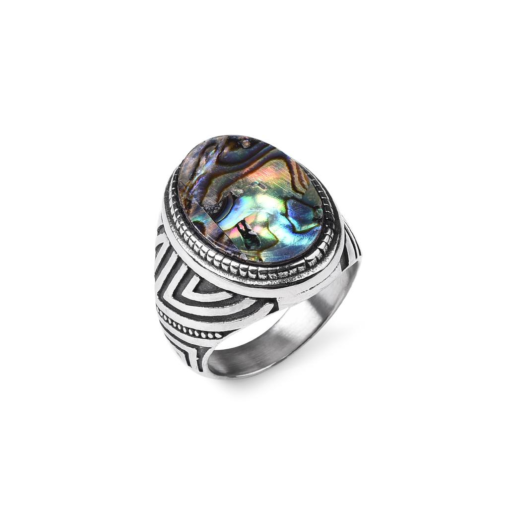 Men's Trend High Quality 316LStainless Steel Onyx Stripe Rings Classic Vintage Fashion  Eco-Friendly Material