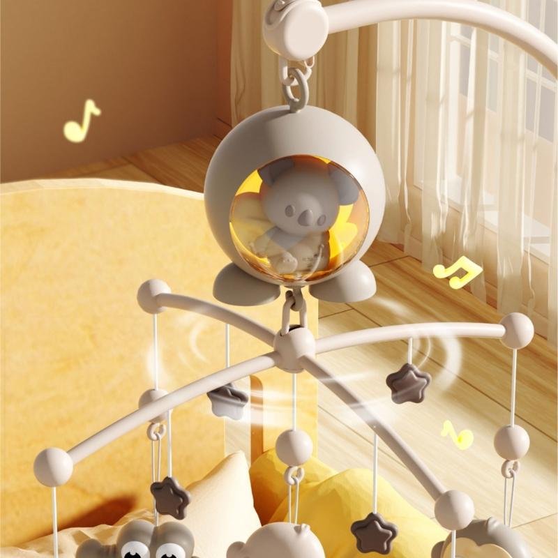 Infant Bedside Music Toy With Ceiling Light Show Auto Spin Mobile Built In Lullabies Wireless Remote For Newborns