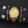 5PCs/Set Women Fashion Stainless Steel Watch Golden Color Quartz Watch With  Butterfly Bracelet Set