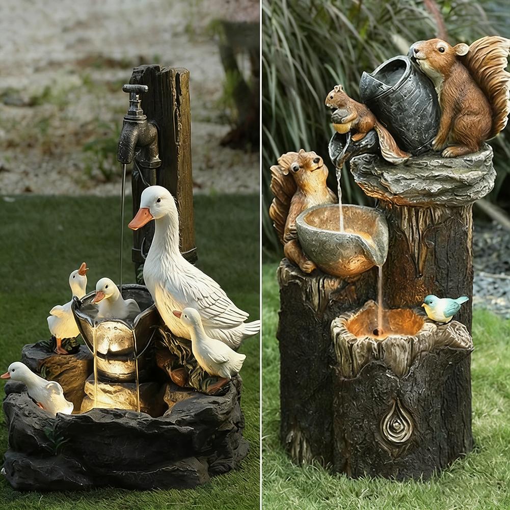 Garden Ornaments Ducks Statue Outdoor Statue Gifts With Solar Landscaping Fountain Sculpture Decoration Water Lights Waterp U9S8