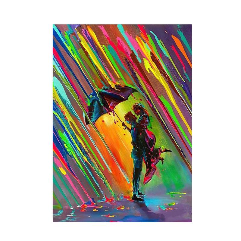 Akvarel Rainbow Rain Lovers Malba na plátně Abstraktní graffiti páry Obejmout nástěnný obraz do obývacího pokoje Domácí dekorace