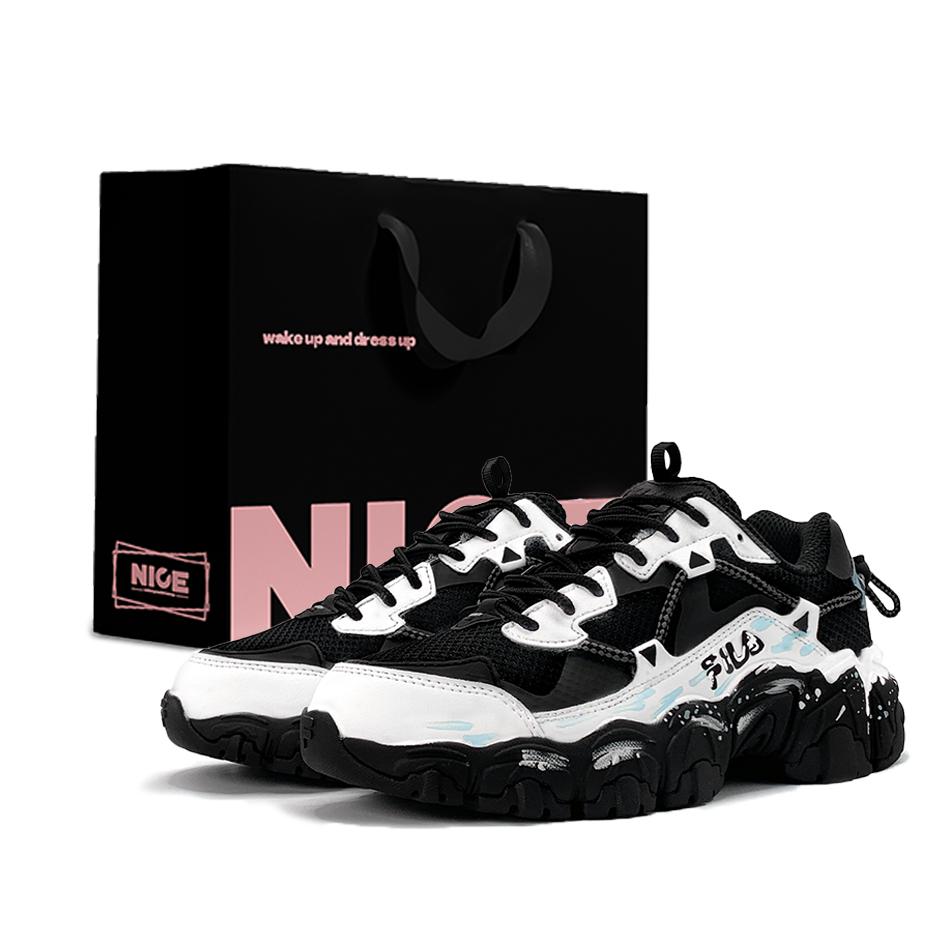 FILA Fluid Blue Frost Reflecting Snow Height Increasing Height Increasing Low top Chunky Sneakers Unisex Pink Black 1JM02570H-001(Team1004-) 42