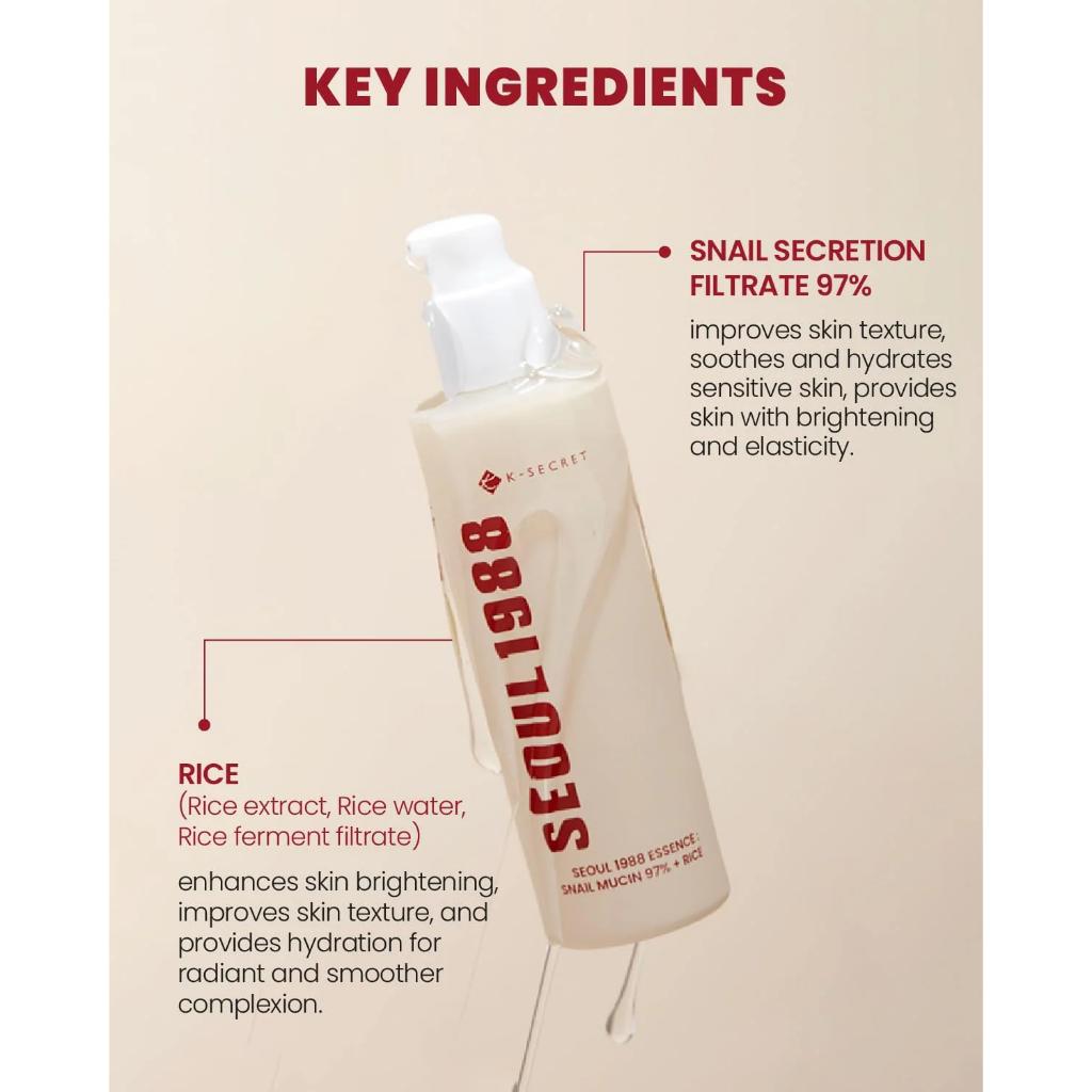 K-SECRET SEOUL 1988 Essence : Snail Mucin 97% + Rice 100ml