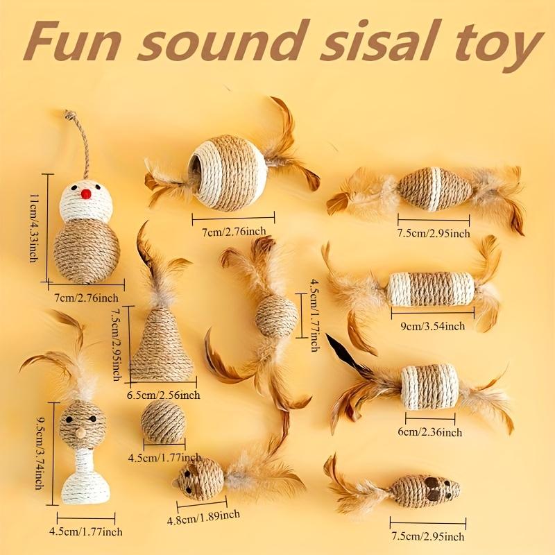 5pcs Cat toys for indoor cats, Sisal Cat Toy, Cat sisal chew toy,Cat toy interactive,Cat Toy Set with Sisal & artificial feather