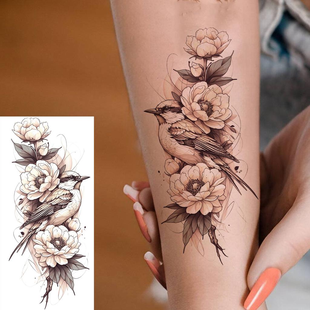 1 Sheet Sketch Flower Animals Temporary Tattoos For Women Long Lasting Waterproof Elephant Turtle Fake Tattoo Body Art Stickers