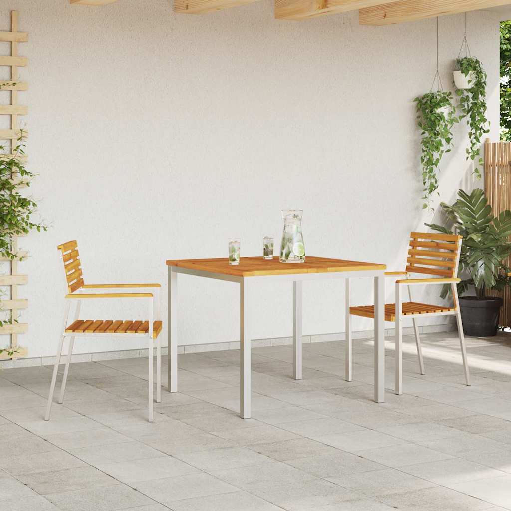 Garden Chair 2 Pcs Solid Acacia Wood and Stainless Steel