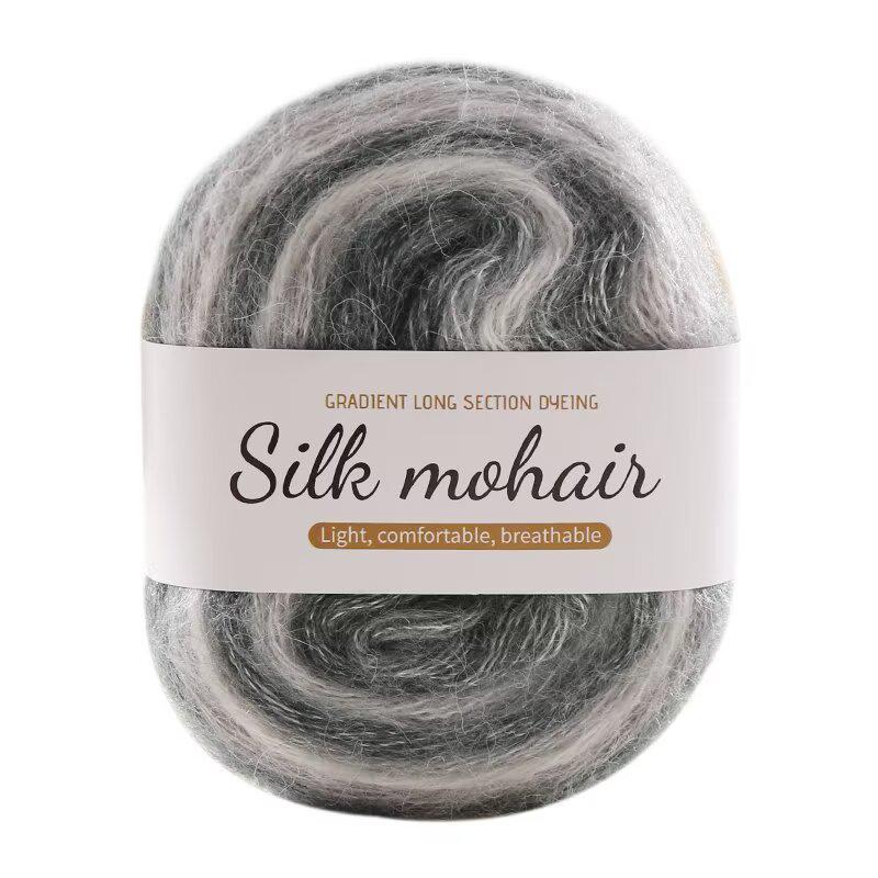 Candy-Colored Silk Gradient Tie-Dye Hand-Knitted Mohair Yarn with Metallic Thread