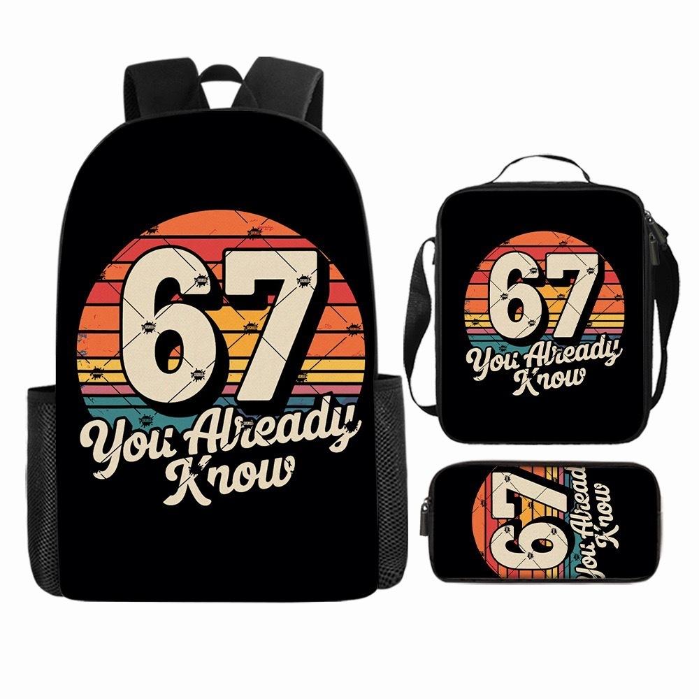 Luxury Popular Cool Novelty 67 six seven 3D Print 3pcs/Set pupil School Bags Laptop Daypack Backpack Lunch bag Pencil Case