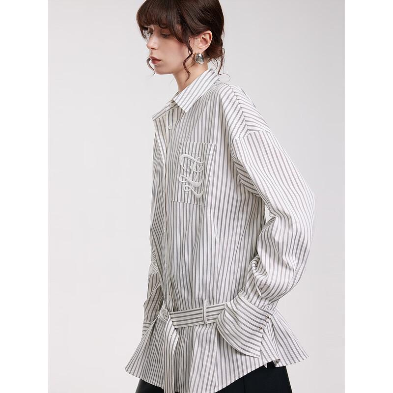 

ELLE Women s Striped Long-Sleeve Loose-Fit Shirt M