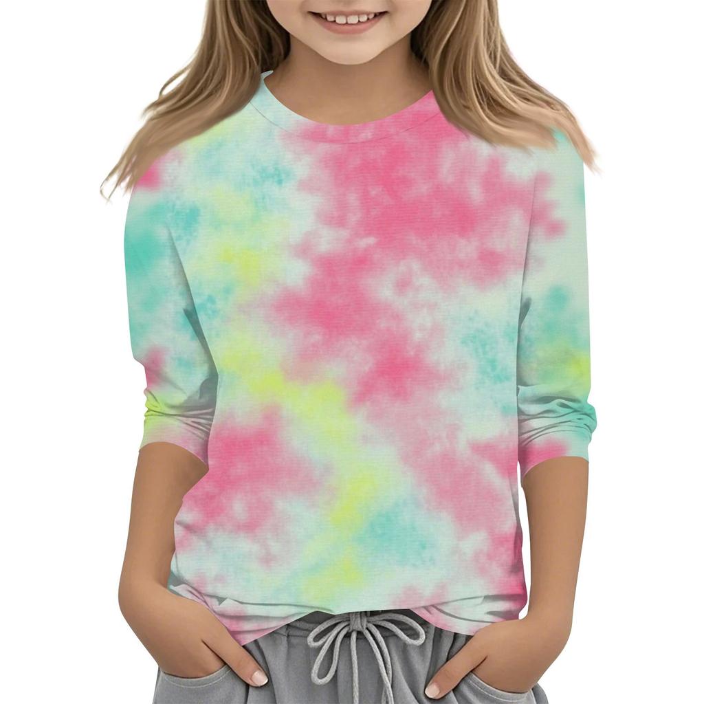 Children's 3/4 Sleeves Printed O-neck Top Everyday Casual T-shirt