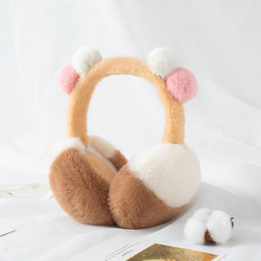 Fluffy Plush Ear Warmers Two Tone Foldable Ear Muffs Fashion Pom Pom Earmuffs  Winter Outdoor