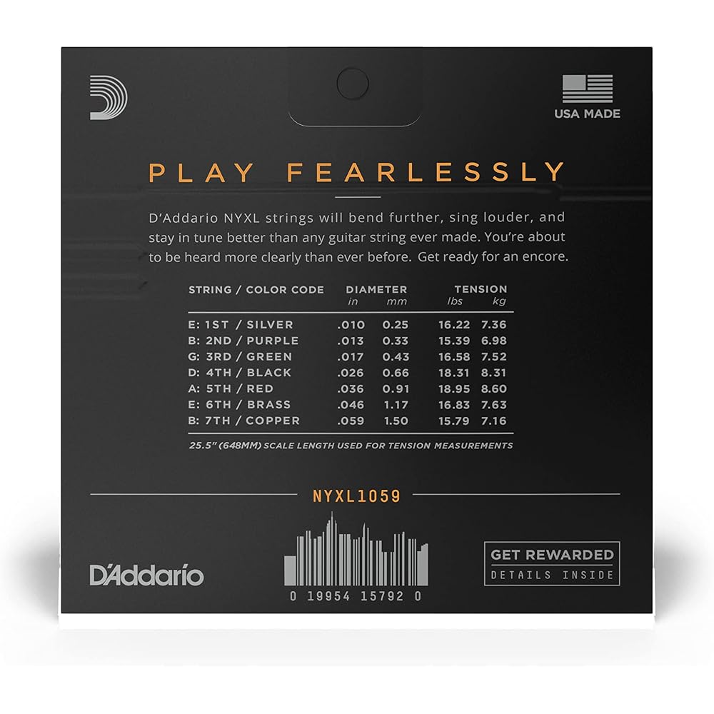 D'Addario Daddario Electric Guitar Strings NYXL Regular Light 7 Strings .010-.059 NYXL1059 [Domes...