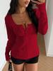 European & American Trendy Cable Knit Sweater, Slimming U-neck Button-up Pullover with Long Sleeves for Autumn.